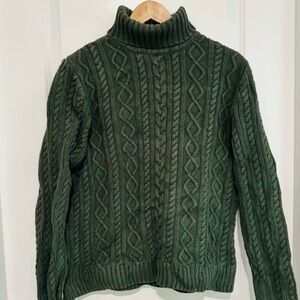Croft & Barrow Dark Green Cable Knit Turtleneck Sweater 100% Cotton
